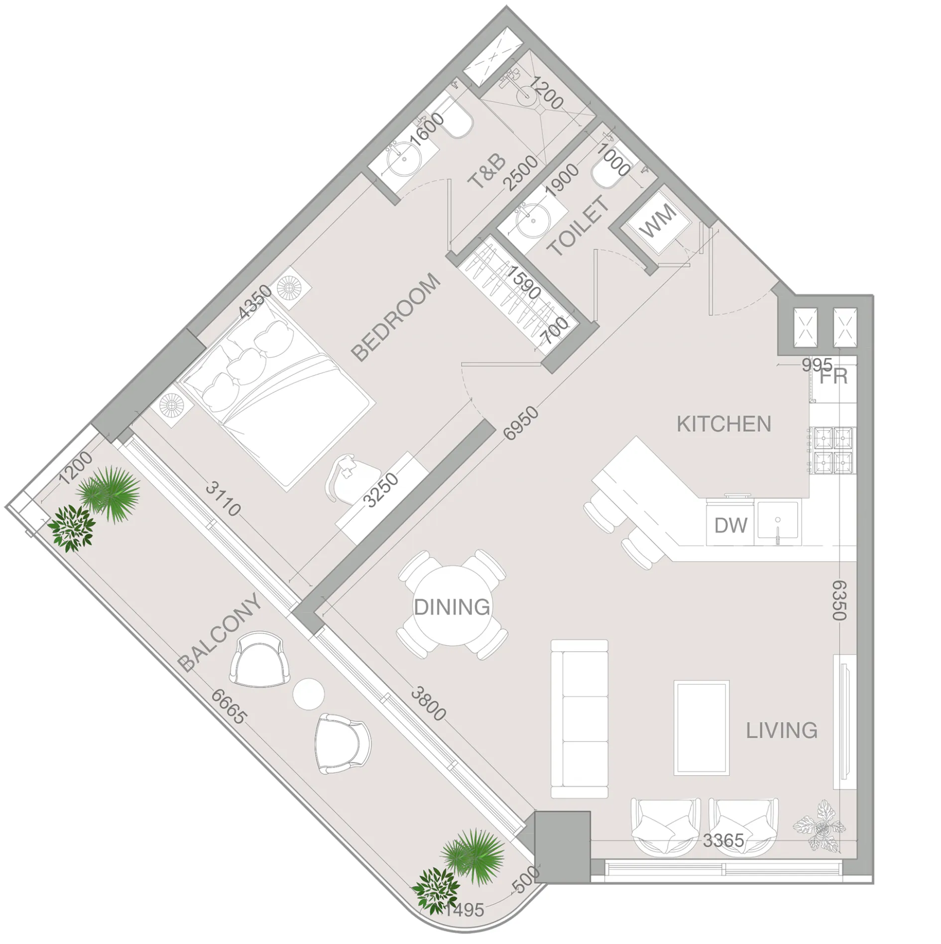 VERDAN1A 4 1 bed floor plan, 798 – 824 sqft