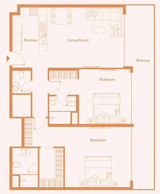 Luma Park Views 2 bed floor plan, 1,239 sqft