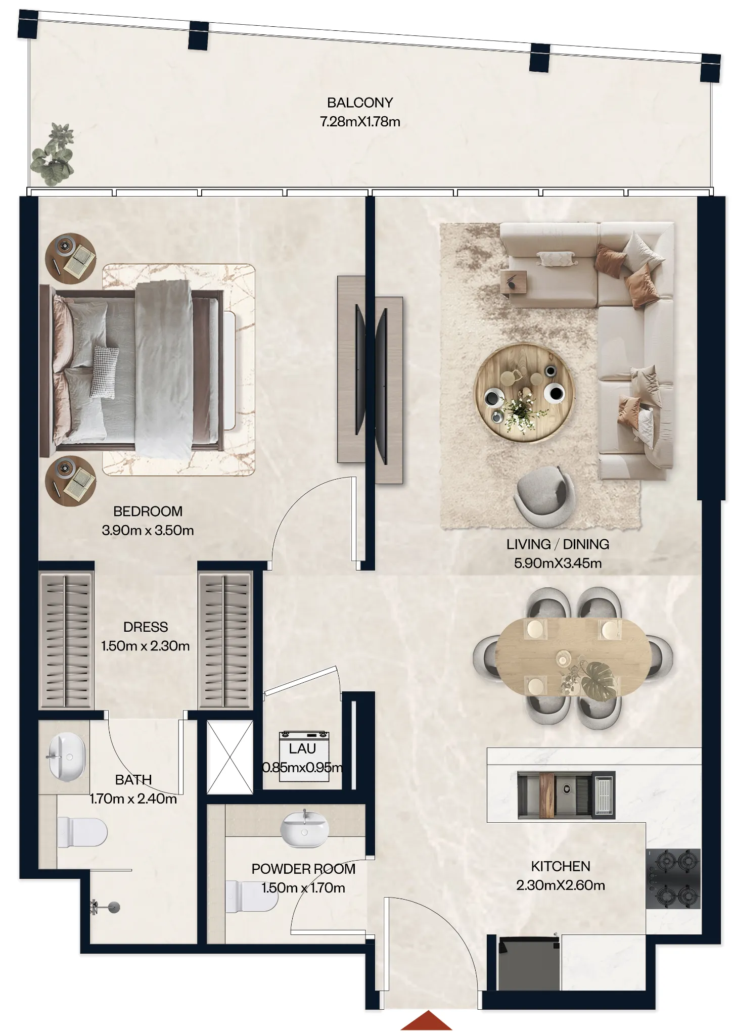Norah Residence 1 bed floor plan, 768 sqft