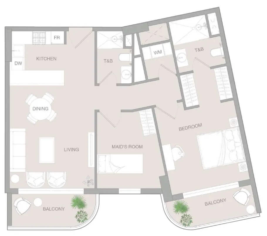 VERDAN1A 3 1 bed floor plan, 960 sqft