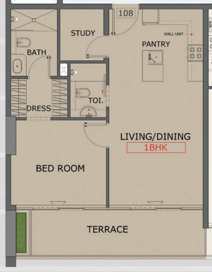 Floarea Skies 1 bed floor plan, 775 sqft