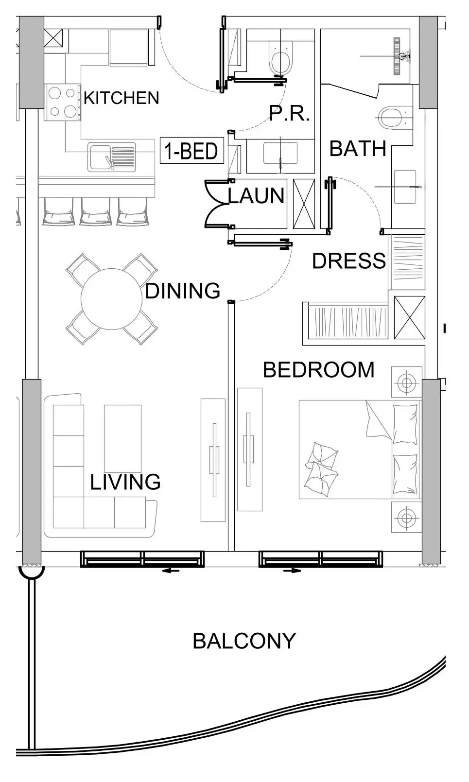 Valencia 1 bed floor plan, 797 sqft