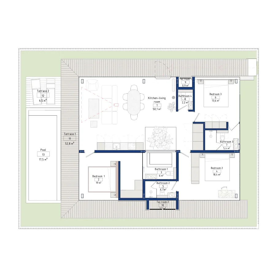 Aravita Residence 3 bed floor plan, 1,300 sqft
