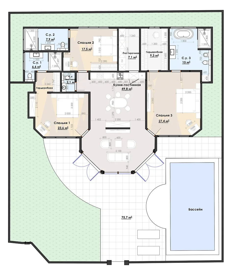 BH Residence 3 bed floor plan, 6,548 sqft