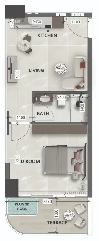 South Lofts 1 bed floor plan, 432 sqft