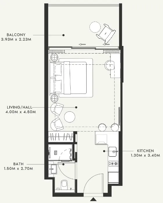 Riviera 55 Studio floor plan, 623 sqft