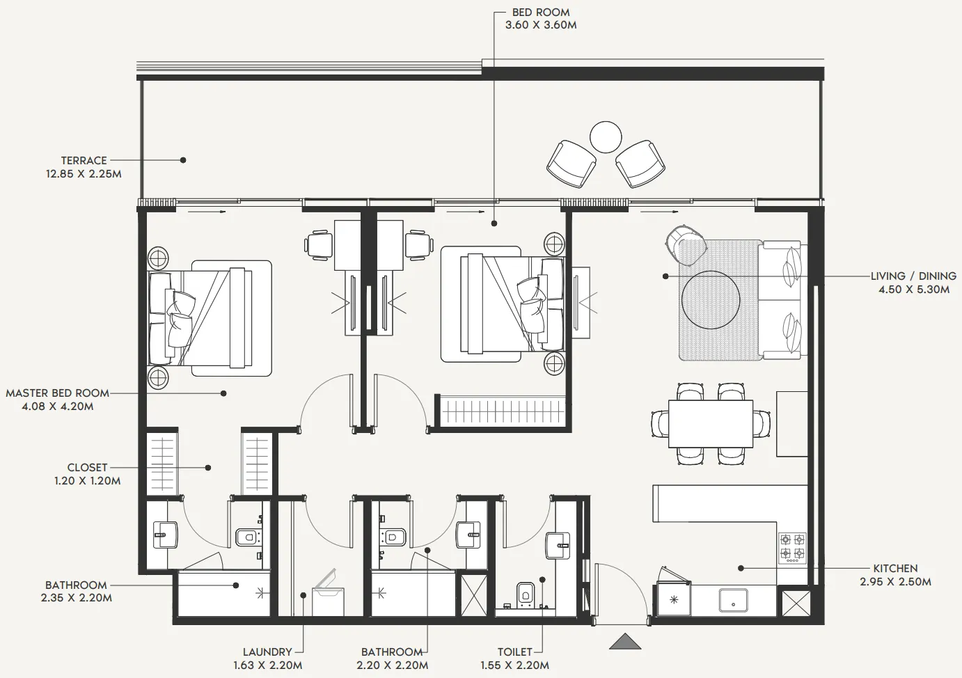 Azizi Amir 2 bed floor plan, 1,423 sqft