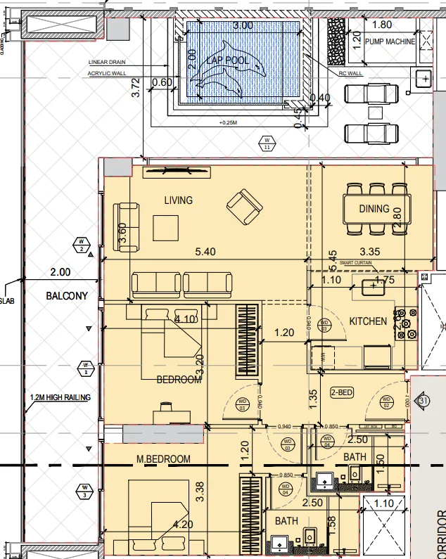 Binghatti Amberhall 2 bed floor plan, 1,646 sqft