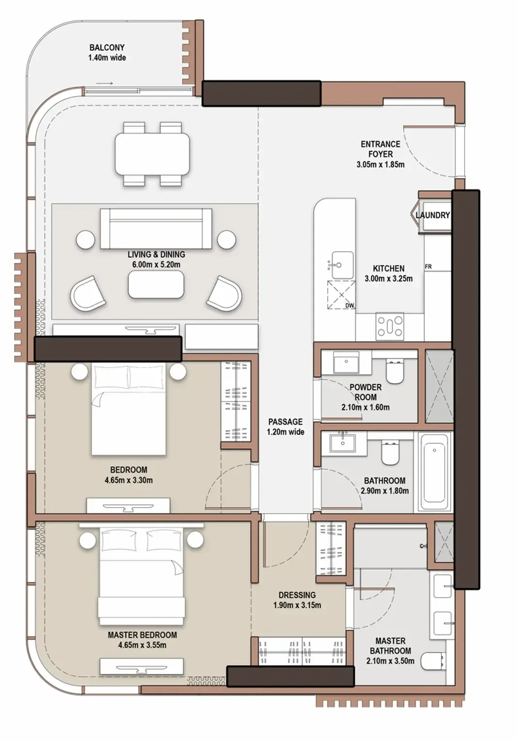 The Edit at d3 2 bed floor plan, 1,327 – 1,331 sqft