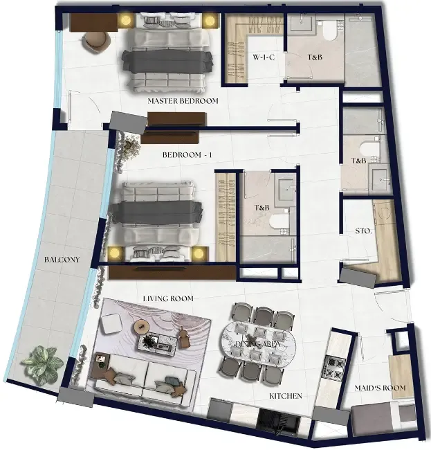 Xenia Residence 2 bed floor plan, 1,225 sqft