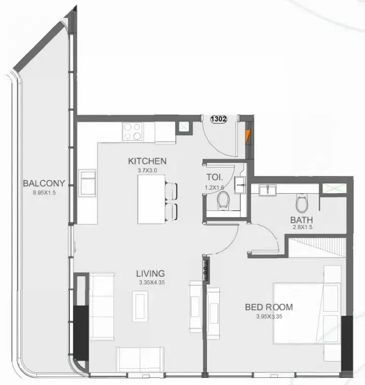 Floarea Oasis 1 bed floor plan, 762 sqft