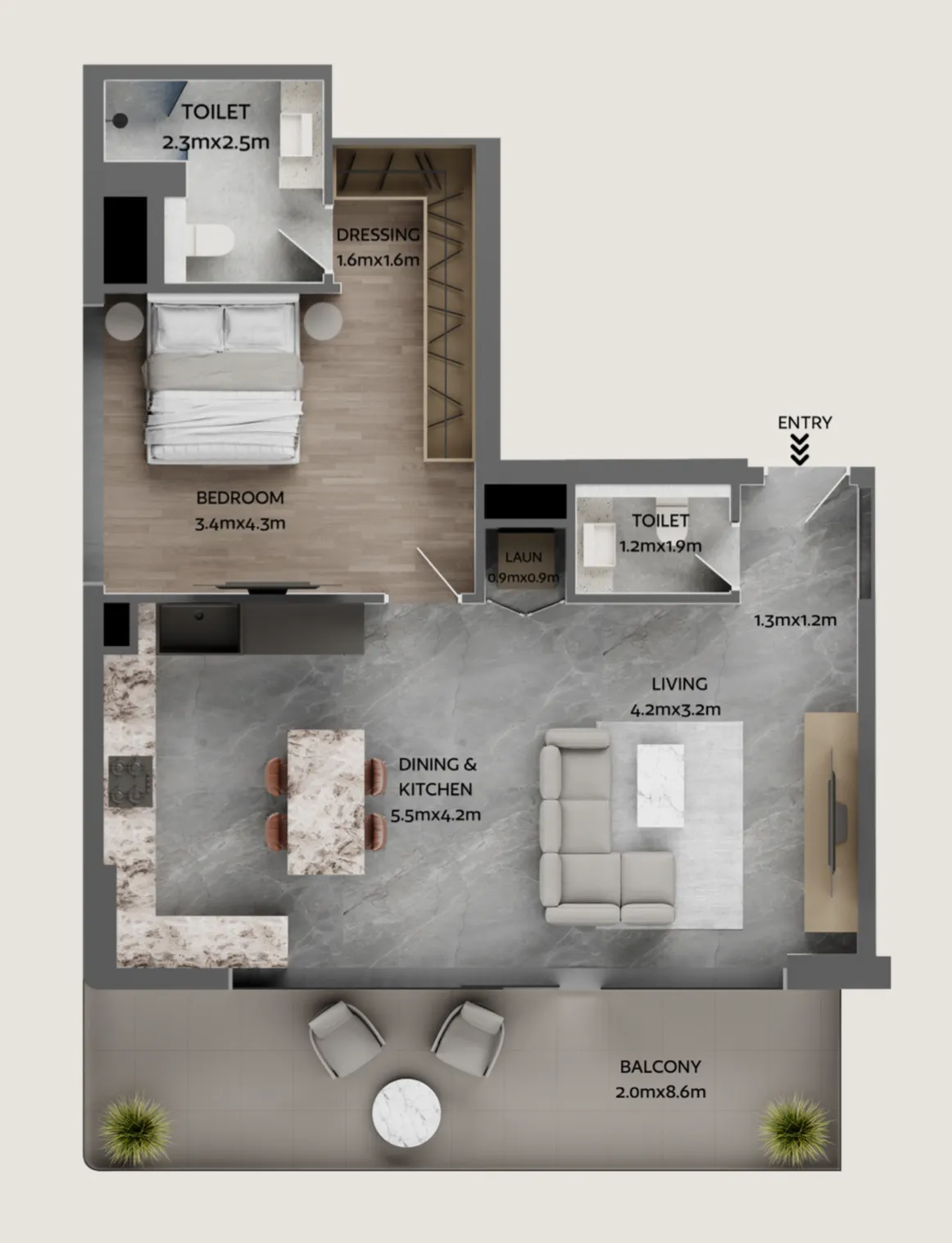 Jardin Astral 2 bed floor plan, 959 sqft