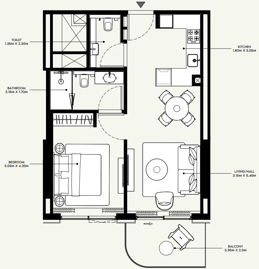 Azizi Venice 1 bed floor plan, 659 sqft