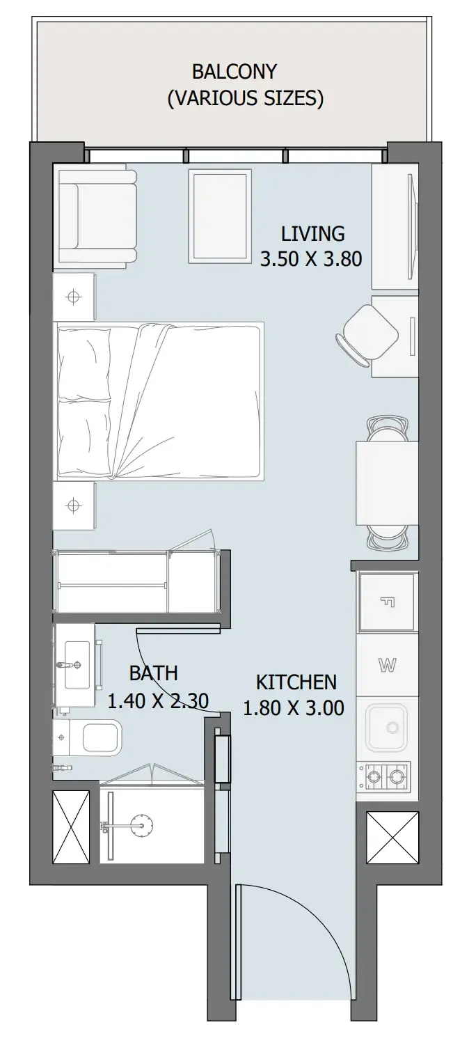 Verdana III Studio floor plan, 338 – 339 sqft