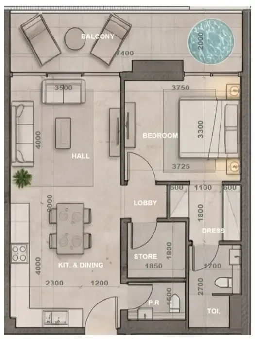 Sky Harmony 1 bed floor plan, 819 sqft
