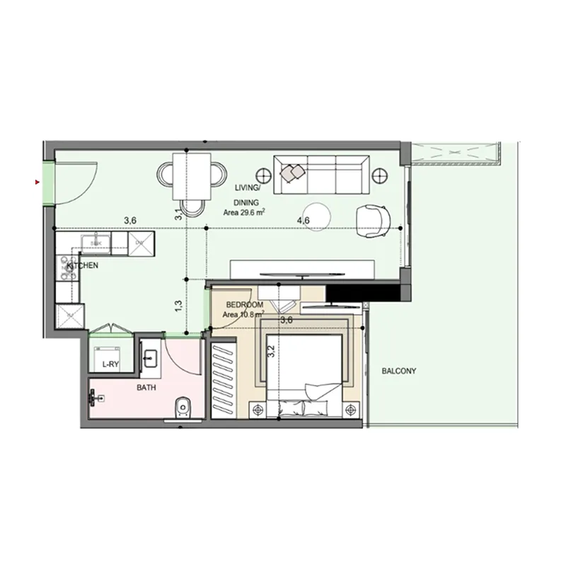 Edgewater Residences 1, 2 and 3 1 bed floor plan, 765 sqft
