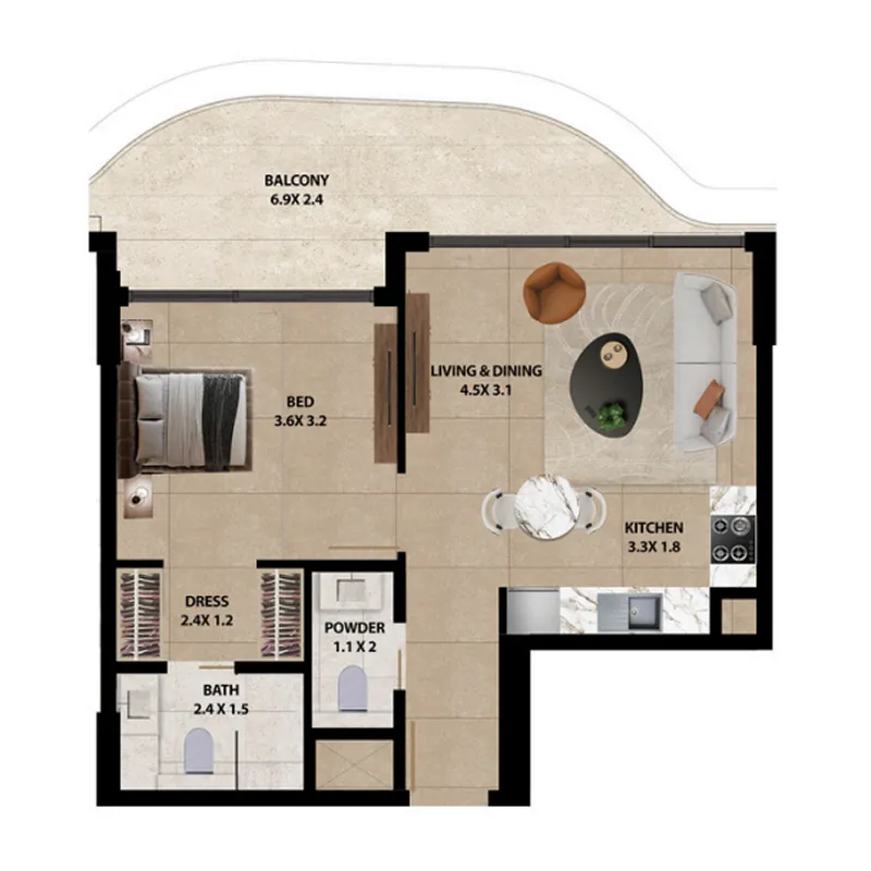 Marquis Horizon 1 bed floor plan, 792 – 901 sqft