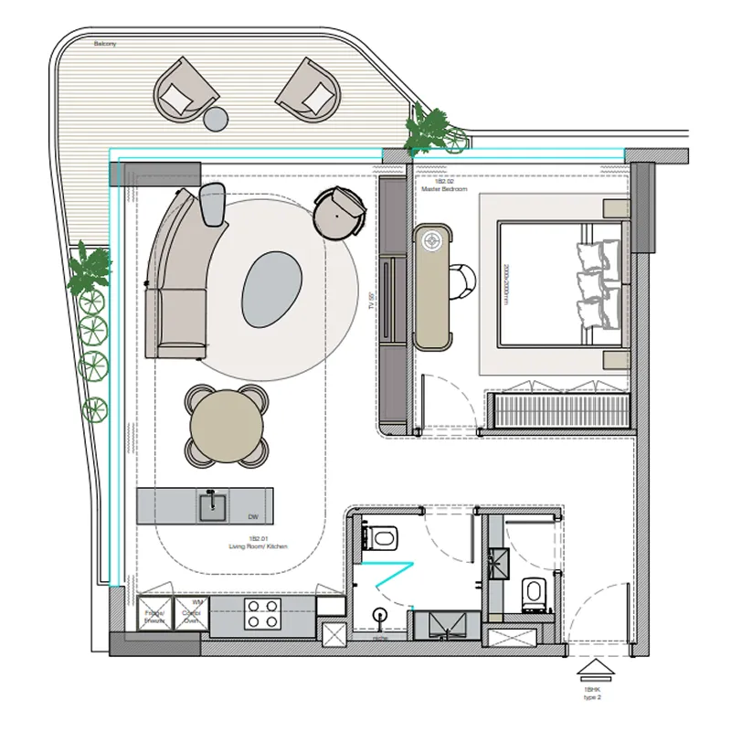 Helvetia Verde 1 bed floor plan, 892 – 925 sqft