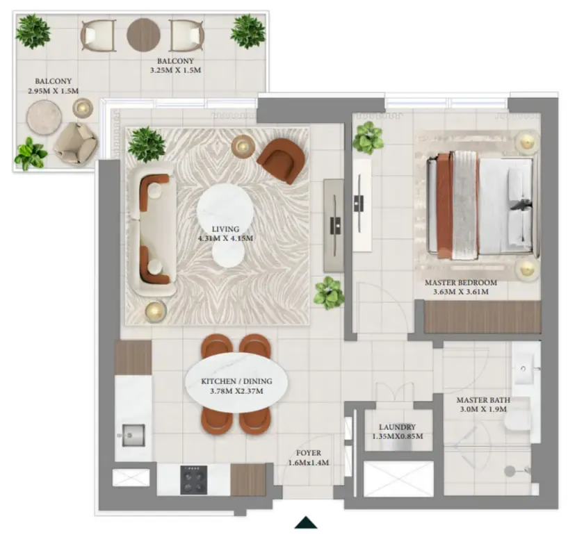 Vida Residences Hillside 1 bed floor plan, 778 sqft