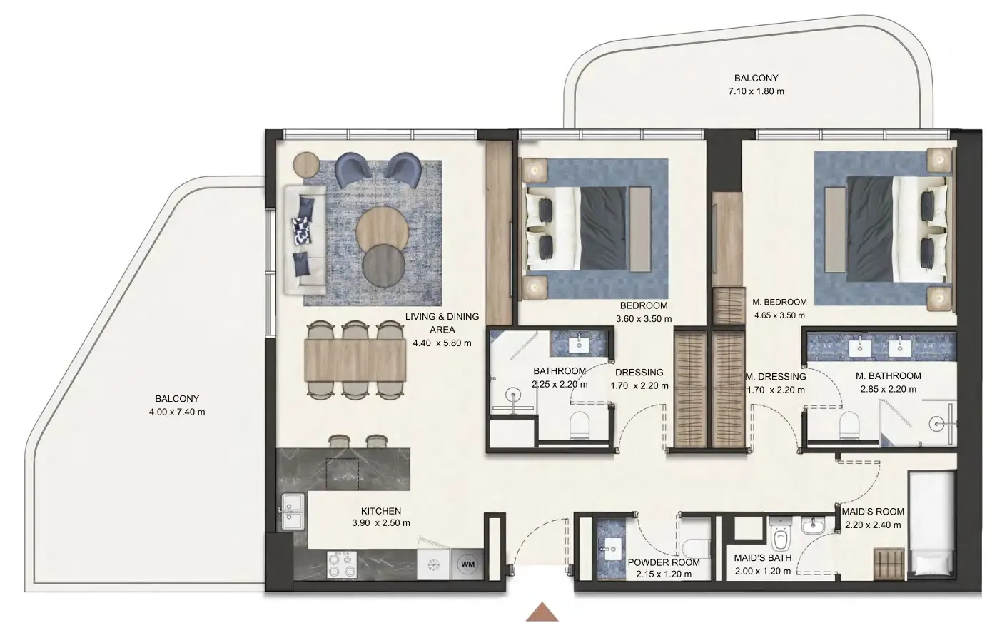 Seamont Autograph Collection Residences 2 bed floor plan, 1,531 sqft