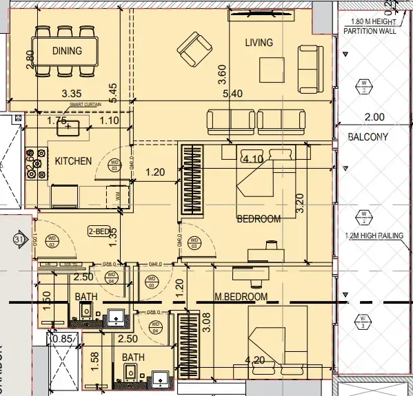 Binghatti Amberhall 2 bed floor plan, 1,163 sqft