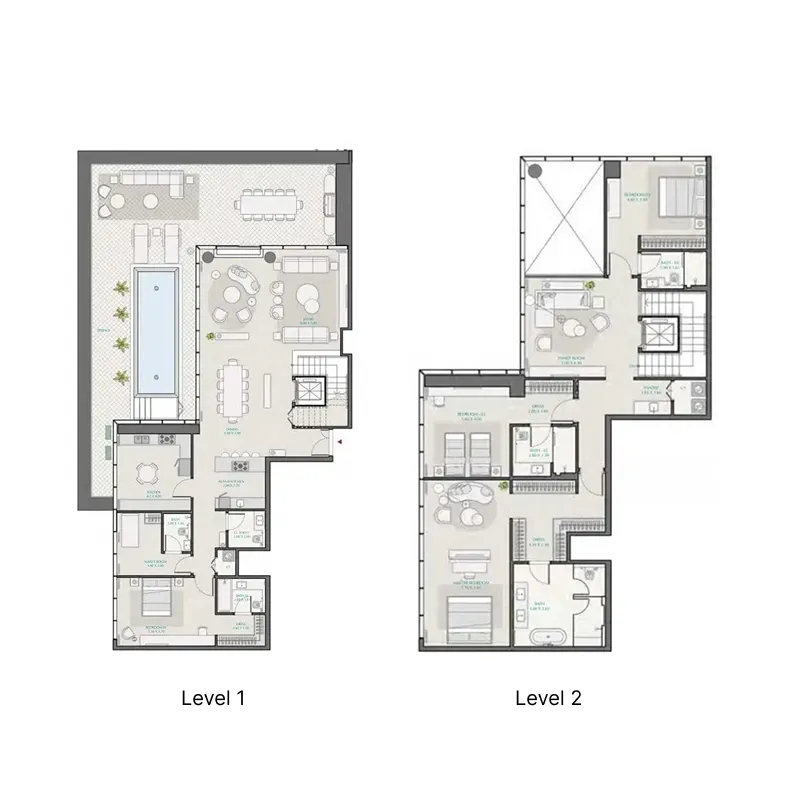 Avenue Park Towers 1 at Wasl 1 4 bed floor plan, 5,127 – 5,138 sqft