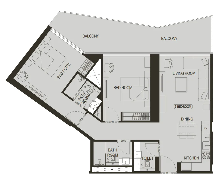 Binghatti Haven 2 bed floor plan, 1,167 sqft