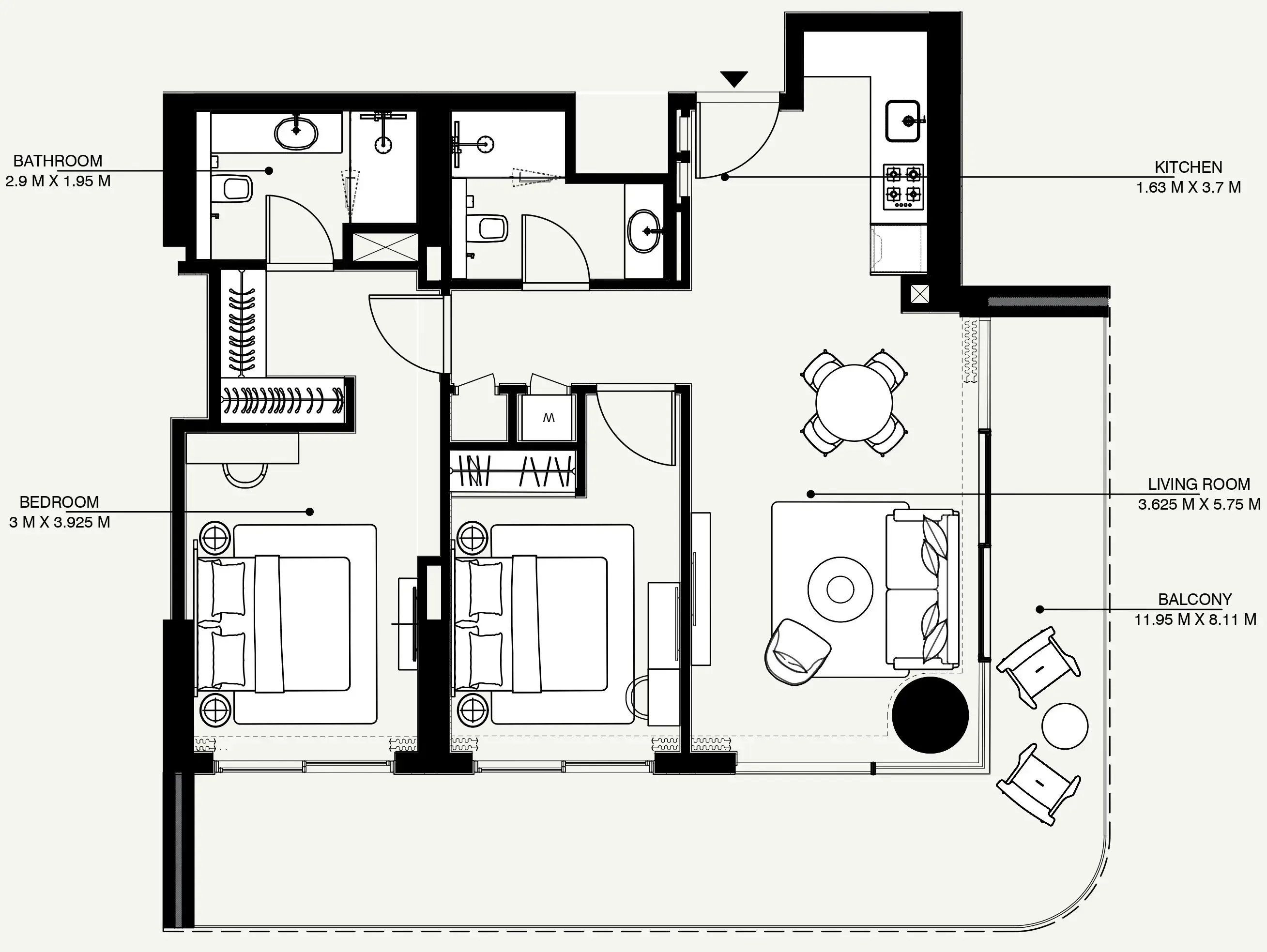Azizi Venice 2 bed floor plan, 1,505 sqft