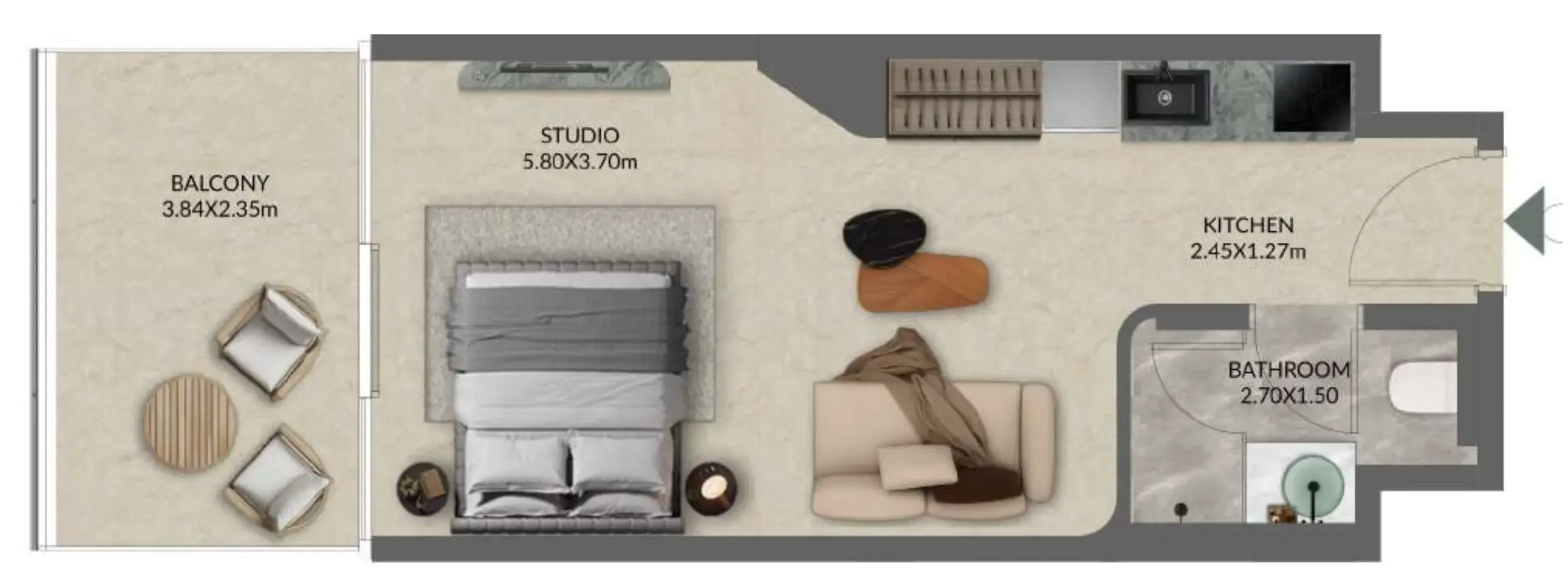 Palazzo Tissoli Studio floor plan, 459 – 473 sqft