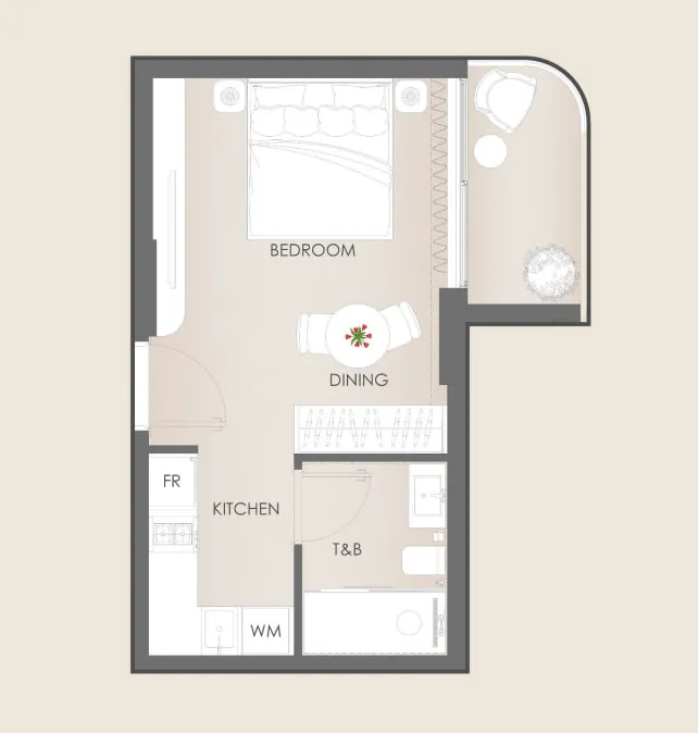 Cavara Central Studio floor plan, 356 – 502 sqft