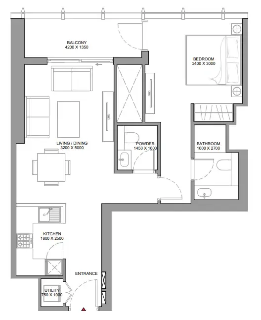 The Element at Sobha One 1 bed floor plan, 743 – 754 sqft