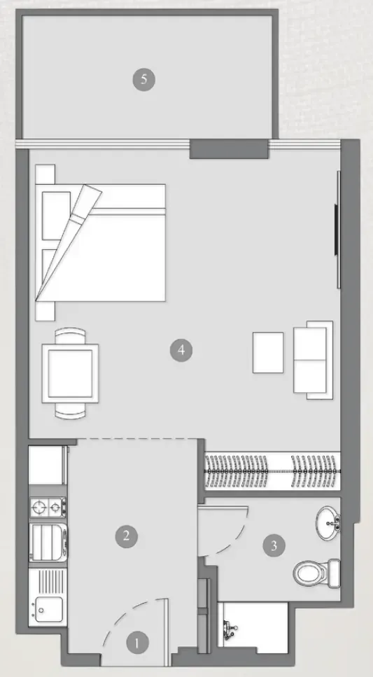 Elevia Residences  Studio floor plan, 504 sqft