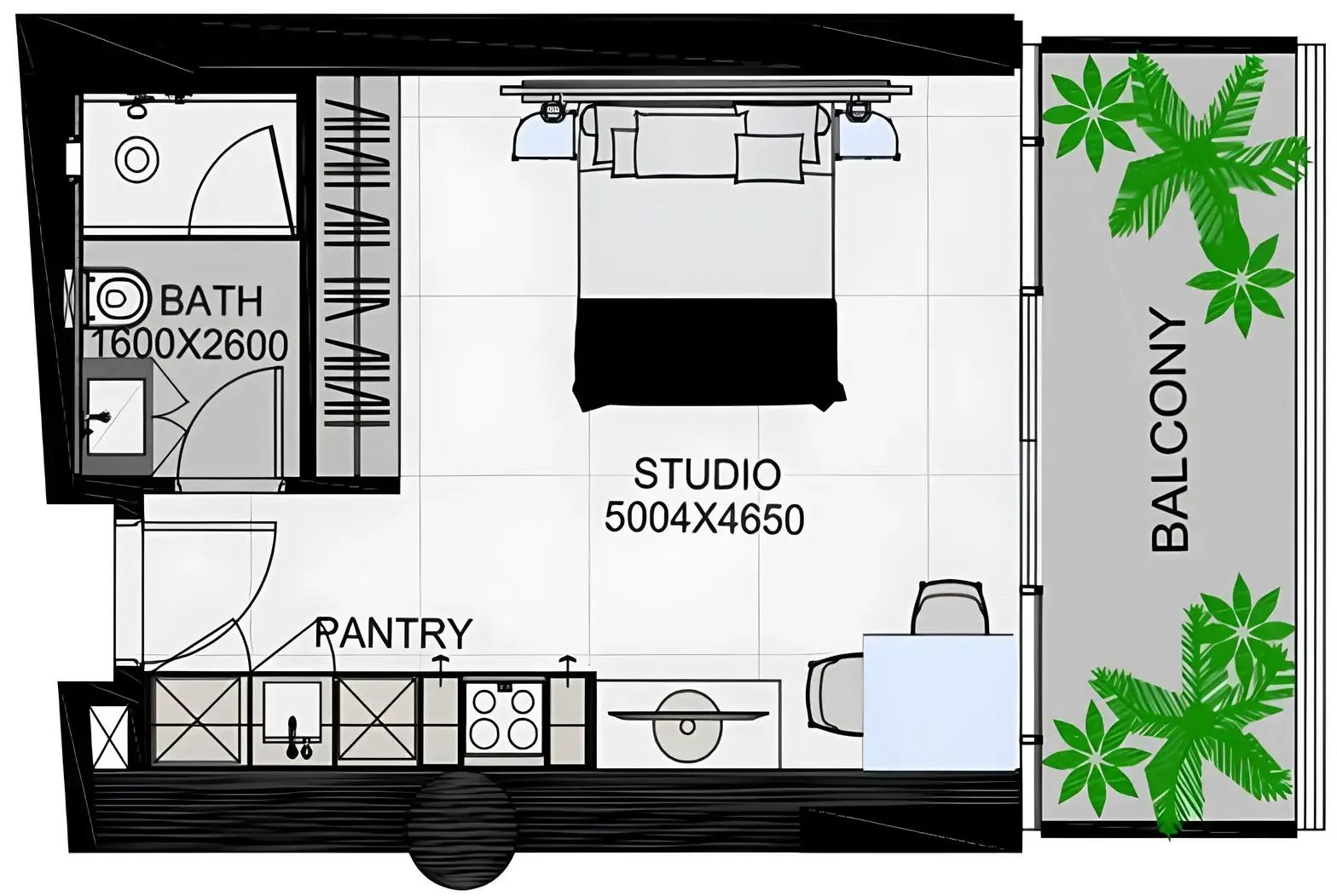 The Community Sports Arena Studio floor plan, 488 – 489 sqft