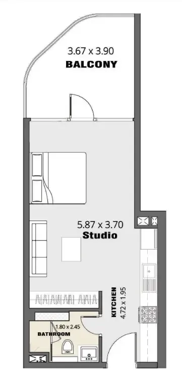 Volna by Kasco Studio floor plan, 407 sqft