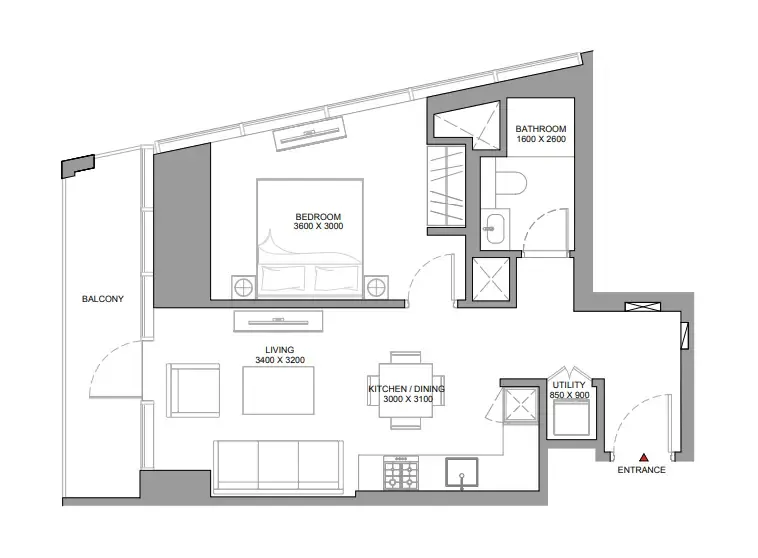 The Serene at Sobha Central 1 bed floor plan, 686 sqft