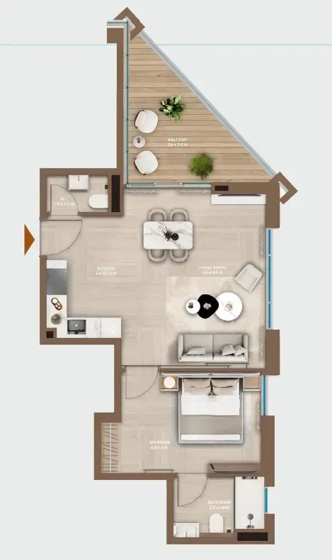 Celeste by HRE 1 bed floor plan, 731 sqft