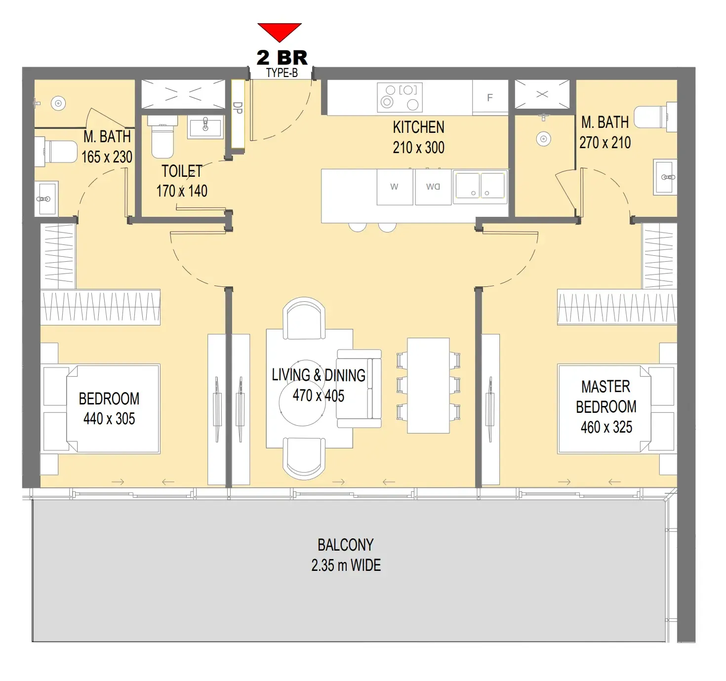 Sensi 2 bed floor plan, 1,009 – 1,102 sqft