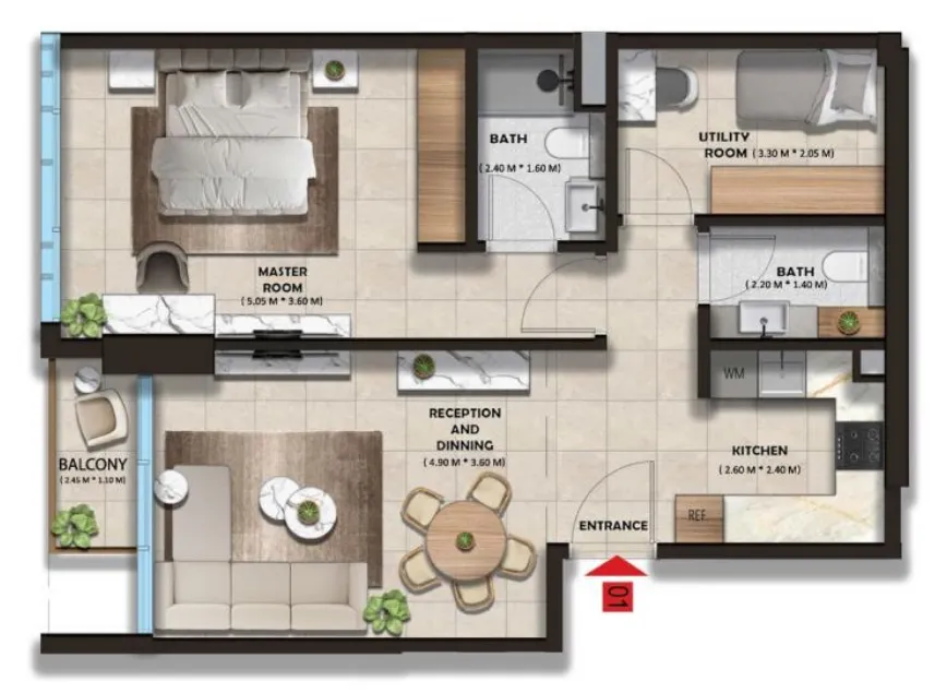 The Spark By Esnaad 1 bed floor plan, 780 sqft