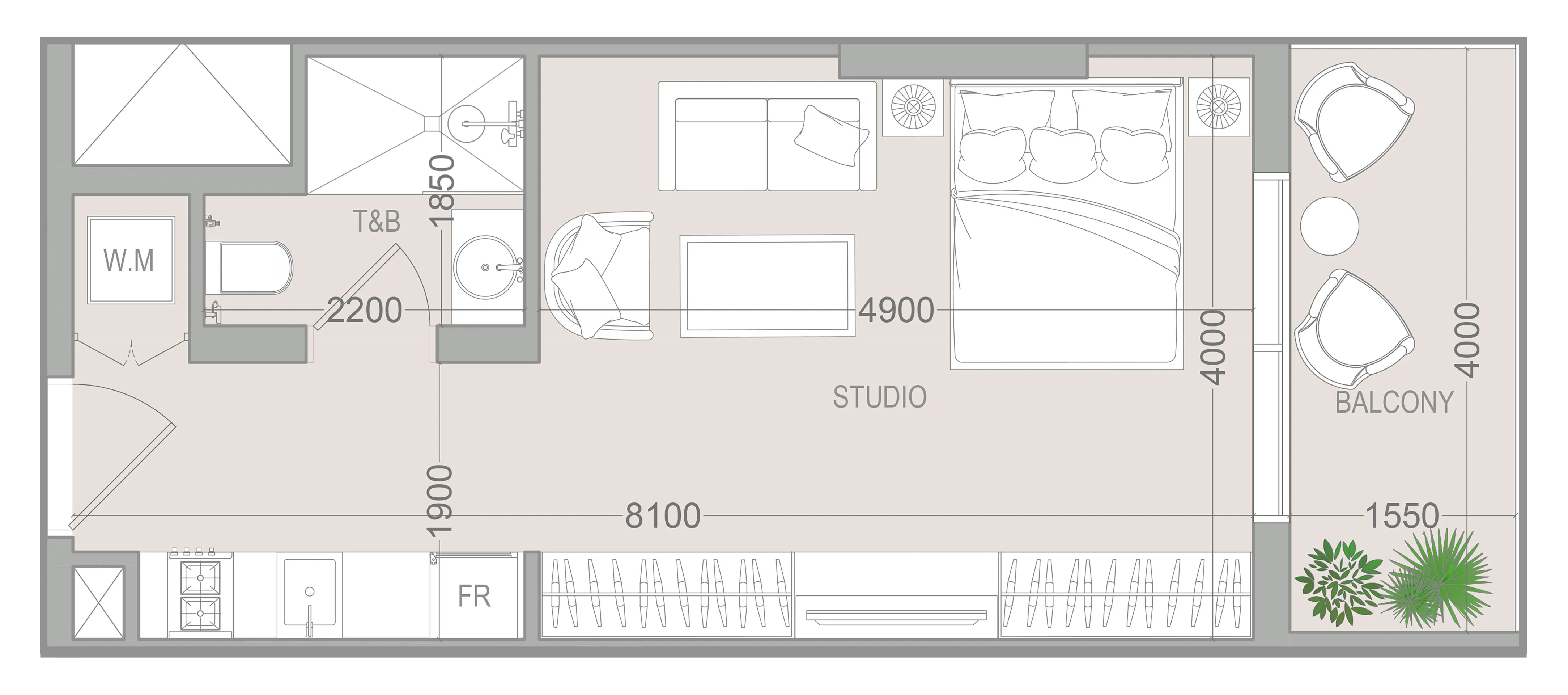 VERDAN1A 5 Studio floor plan, 432 sqft