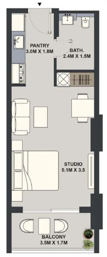 Maison Elysee Studio floor plan, 399 sqft