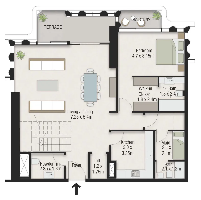One B Tower 3 bed floor plan, 2,805 sqft