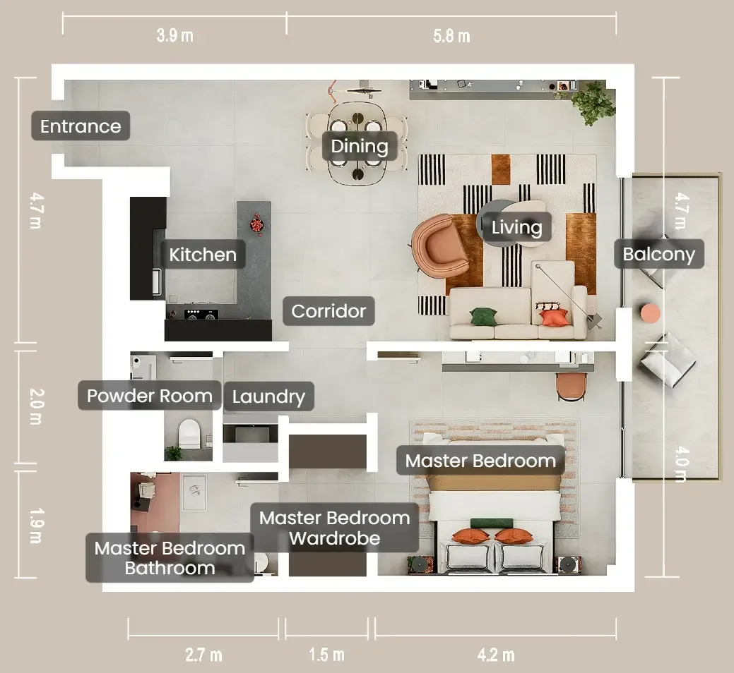 Rise by Athlon 1 bed floor plan, 914 – 1,068 sqft