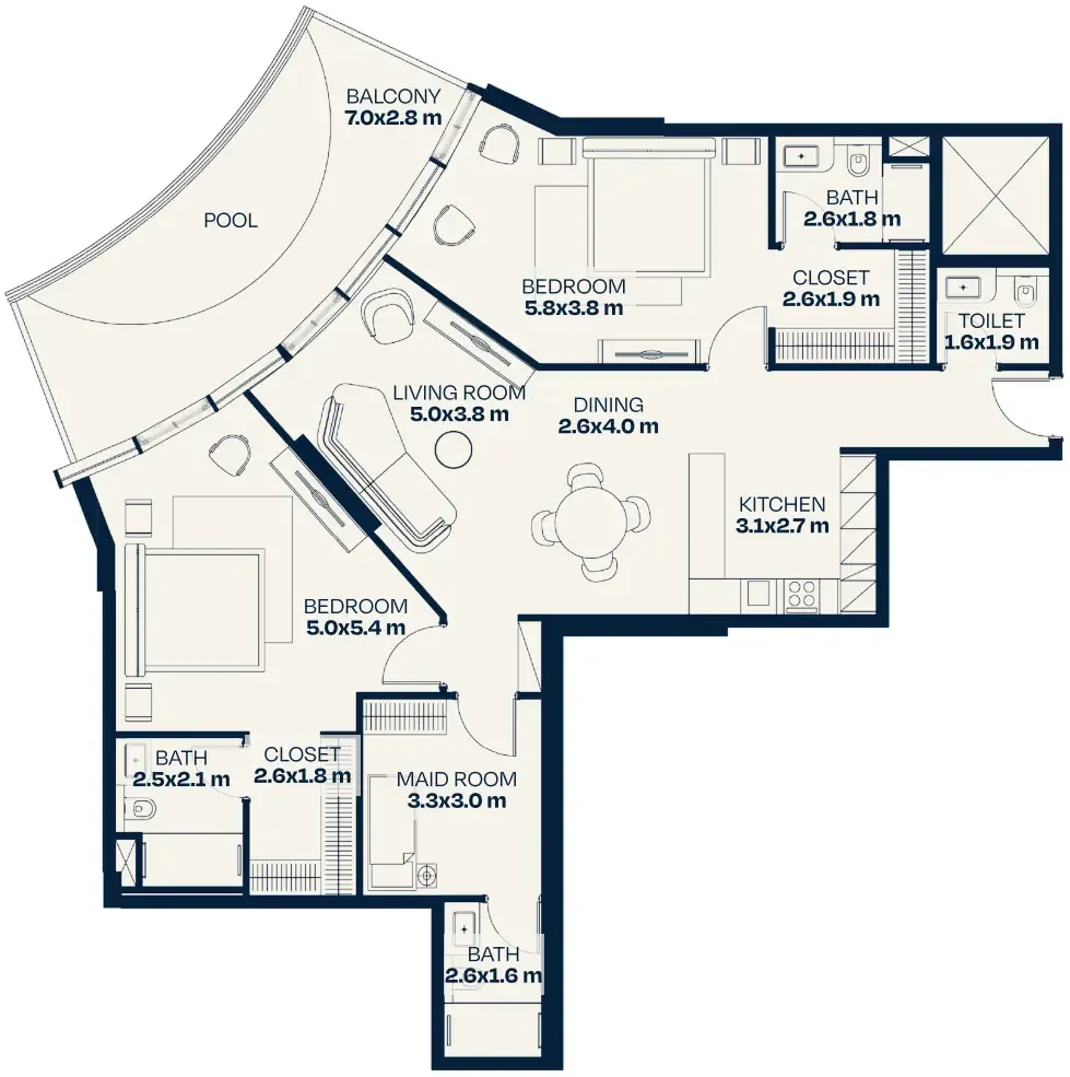 Trussardi Residences Phase Two 2 bed floor plan, 1,774 – 1,789 sqft