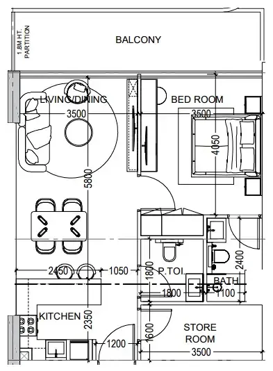 Al Haseen Residences 6 1 bed floor plan, 791 sqft