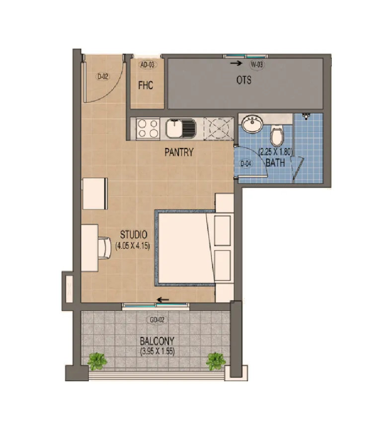 Triana Residences Studio floor plan, 375 sqft