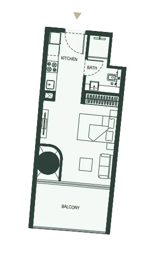 Binghatti Hills Studio floor plan, 477 – 487 sqft