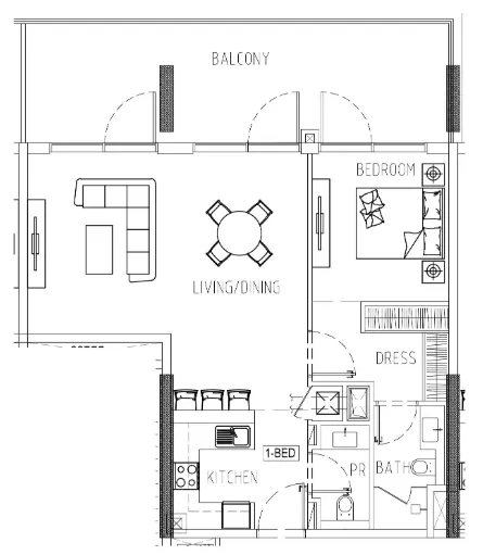 Damac Riverside Views 1 bed floor plan, 1,047 sqft