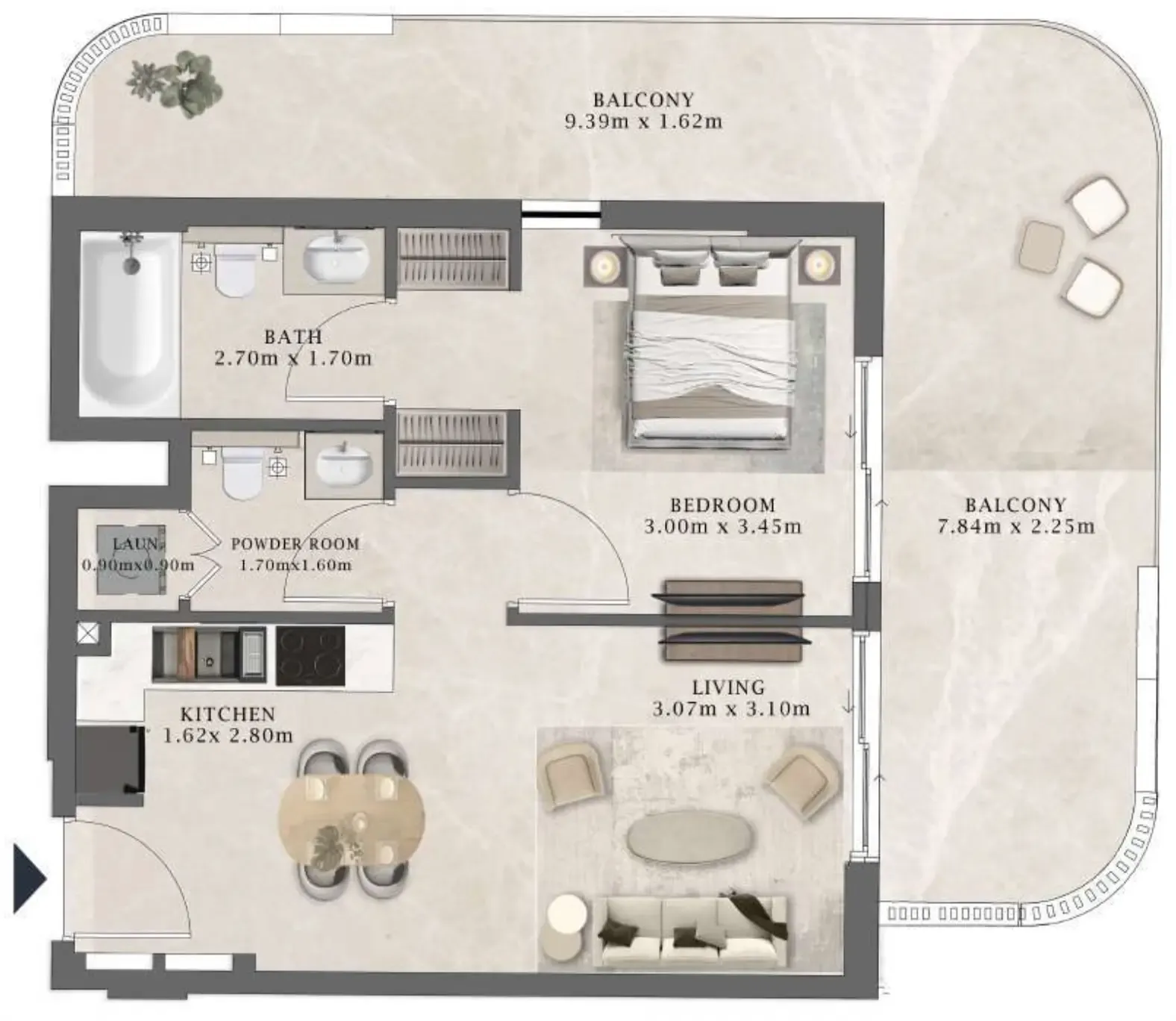 Arthouse Residences by Cledor 1 bed floor plan, 835 sqft