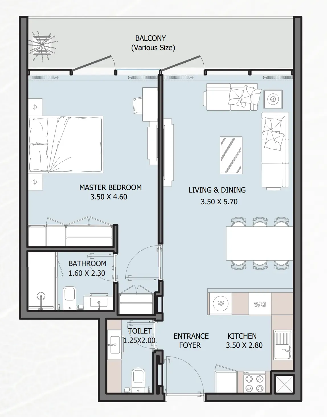 Verdana VI 1 bed floor plan, 747 sqft