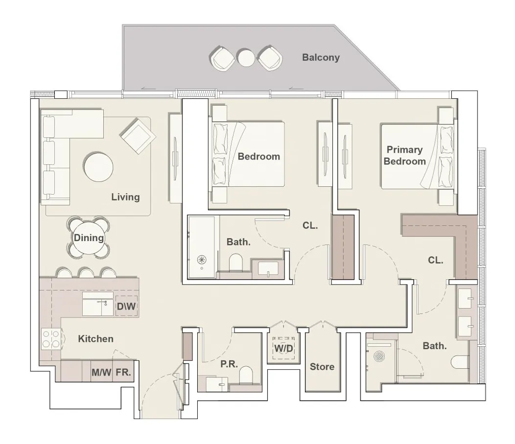 Eltiera Heights 2 bed floor plan, 1,254 sqft